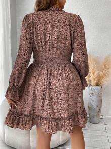 Franclia Plus Dalmatian Print Flounce Sleeve Ruffle Hem Dress