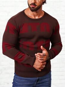 Manfinity Homme Men Letter Pattern Sweater - Multicolor - View 1