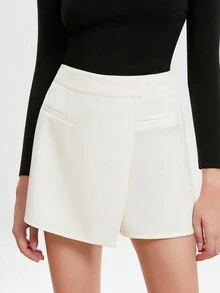 SHEIN BIZwear Solid Wrap Front Skort - White - View 2