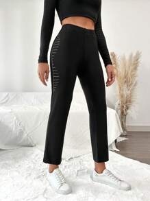 EURMUSE Women's Fashionable Versatile Commuter Rhinestone Decorated Pants - Black - View 2