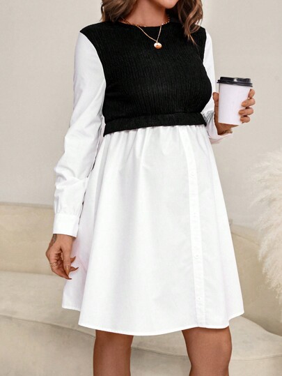 black and white pregnancy dresses Emmy Shirred Dress Black Natural by Ripe Maternity  Ingrid & Isabel