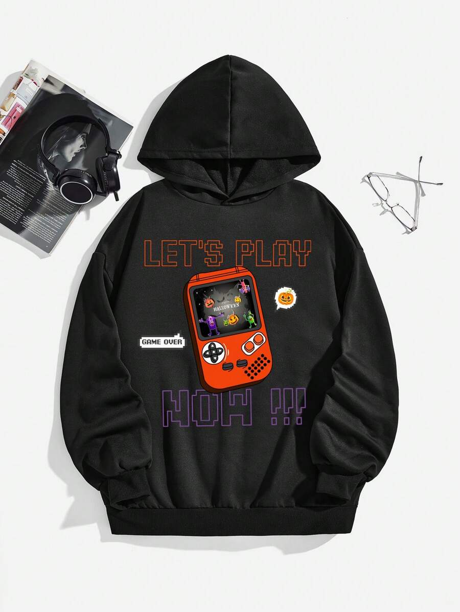 青少年男孩標語圖案連帽衫