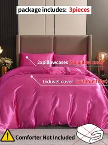 3pcs Plain Polyester Duvet Cover Set, Solid Color With Corner Ties Design, Set Includes: 1 Zippered Duvet Cover (No Filler) + 2 Pillowcases (No Filler), Suitable For Bedroom/Travel/Dorm (Boys/Girls) - Hot Pink - View 6