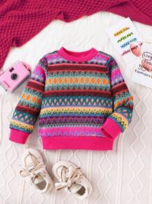 Baby Girl Geo Print Sweatshirt - Hot Pink - View 1