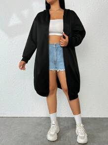 Flirla Plus Size Zip Up Drop Shoulder Sweatshirt - Black - View 3