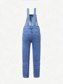 Young Boy Ripped Frayed Denim Overall Jumpsuit - Medium Wash - View 2