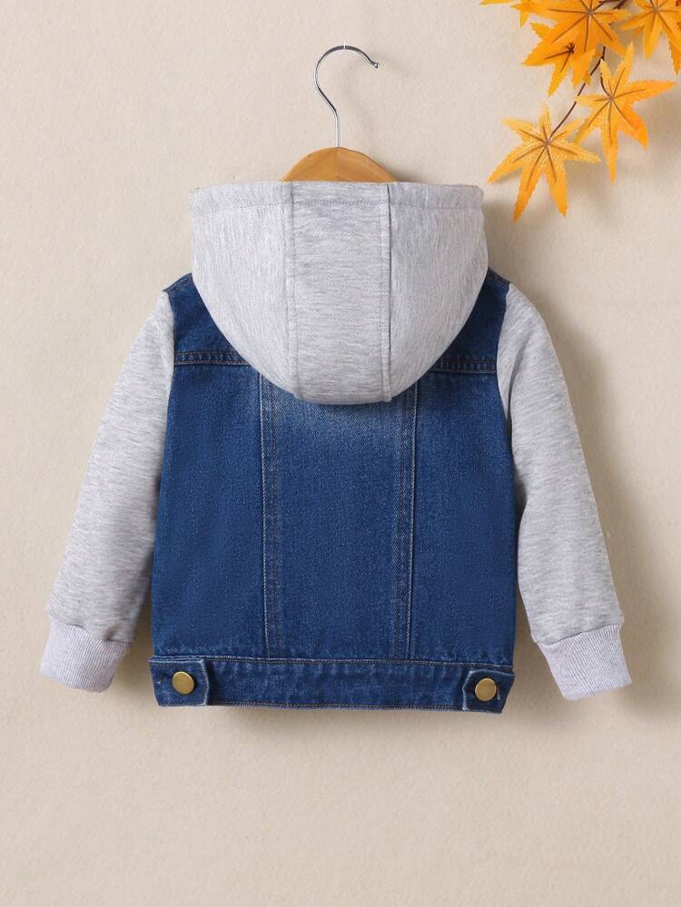 Baby Boy 1pc Patch Detail Ripped 2 In 1 Hooded Denim Jacket