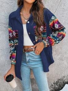 SHEIN LUNE 花卉印花落肩大衣 - 藏蓝色 - 查看 1