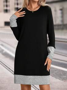 SHEIN LUNE Two Tone Tee Dress - Black - View 5