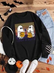 SHEIN LUNE 萬聖印花運動衫 - 黑色 - 查看 1