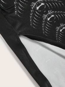 SHEIN ICON 蜘蛛網印花高衩緊身洋裝 - 黑色 - 查看 7