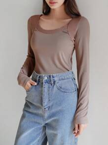 DAZY Two Tone Scoop Neck Tee Pajama