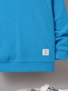 SHEIN Tween Boy Letter Patched Detail Raglan Sleeve 3D Ears Design Sweatshirt - Blue - View 5