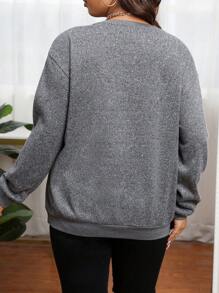 Calvaya Plus Letter Graphic Drop Shoulder Sweatshirt - Dark Grey - View 2