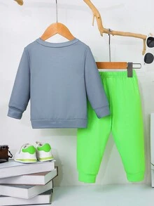 Baby Boy Slogan Graphic Sweatshirt & Sweatpants - Green - View 2