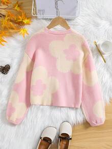 SHEIN 女大童棋盤格圖案落肩袖開襟衫 - 粉色 - 查看 2