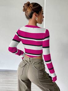 SHEIN Unity Áo len crop họa tiết sọc - Nhiều màu - Xem 2