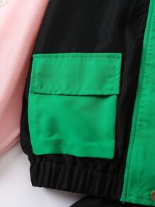 SHEIN Chica Joven Cazadora de color combinado con bolsillo con solapa con capucha & Falda
