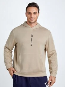 EASEVO Men Plus Letter Graphic Kangaroo Pocket Hoodie - Khaki - View 1