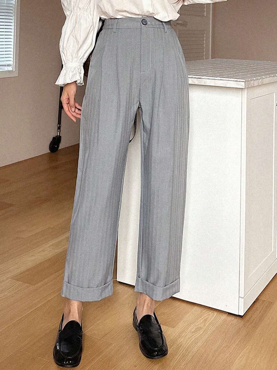 DAZY Quần lưng cao họa tiết trơn - Màu xanh bụi bặm - Xem 1