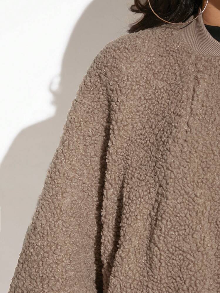 Zip Up Drop Shoulder Teddy Coat