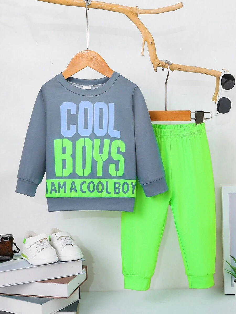 Baby Boy Slogan Graphic Sweatshirt & Sweatpants - Green - View 1