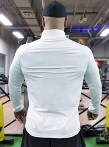 Manfinity Sport Corelite Men Letter Graphic Quarter Zip Sports Jacket Workout Tops Sports Jacket - White - View 2