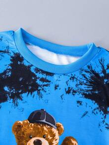 SHEIN Tween Boy Bear Print Tie Dye Pullover & Sweatpants - Blue - View 7