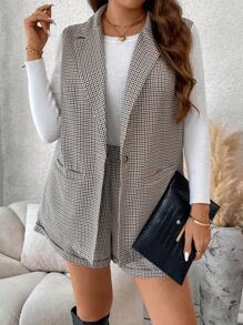 Flirla Cộng với áo khoác blazer in kẻ sọc & quần short gấu cuộn - Nhiều màu - Xem 4