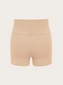 SHEIN 女大童素色寬腰帶條紋針織騎行褲