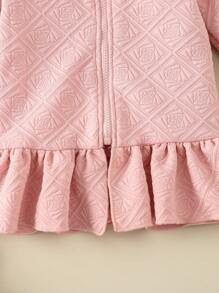 Baby Girl Solid Ruffle Hem Zip Up Hooded Dress