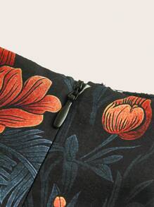 VRSO Falda con abertura lateral y estampado floral de artista, ideal para vacaciones, fiestas, Acción de Gracias, festivales