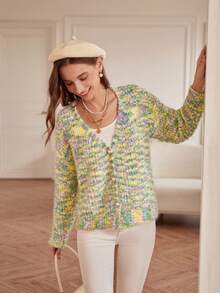 SHEIN Frenchy Space Dye Drop Shoulder Cardigan - Multicolor - View 2