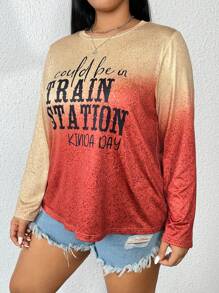Calvaya Plus Slogan Graphic Ombre Tee - Multicolor - View 4