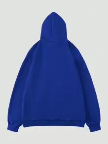 ROMWE MEN Goth 男士字母圖形拉鍊連帽衫 - 藍色 - 查看 2