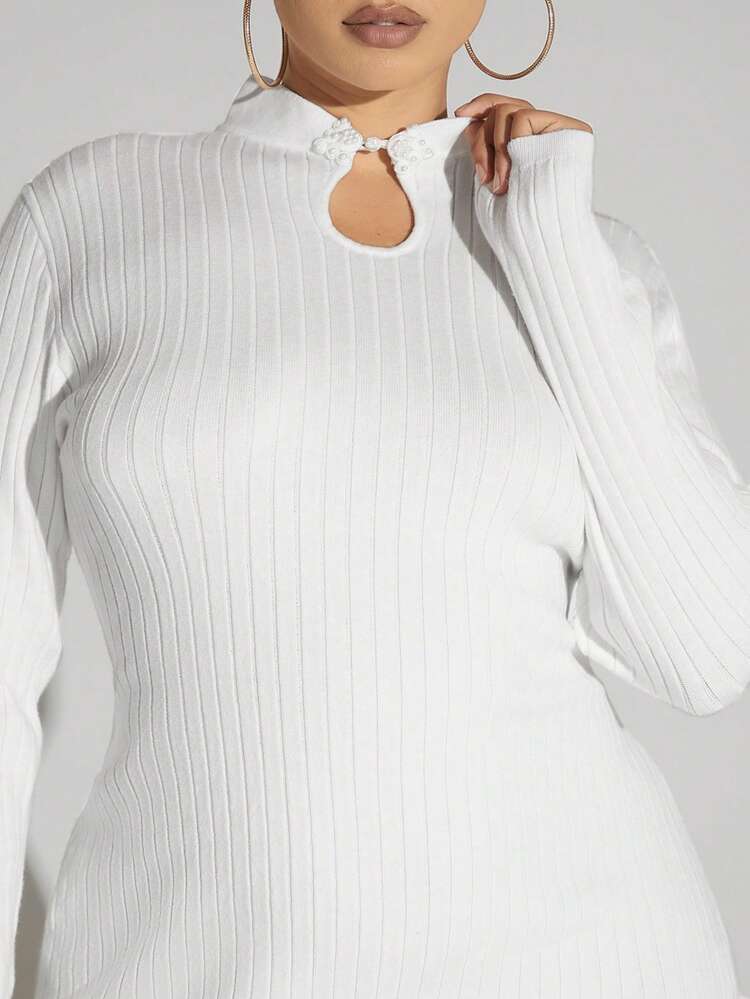 Plus Keyhole Neckline Split Thigh Sweater Dress