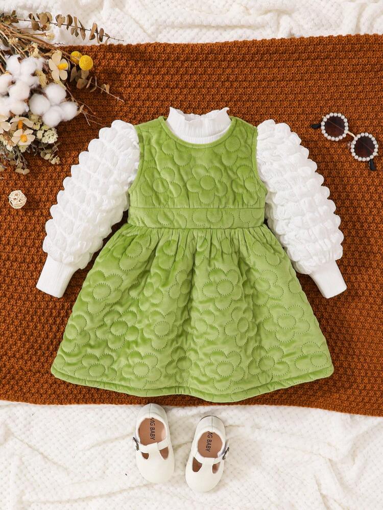 Baby Girl Mock Neck Lantern Sleeve Tee & Dress