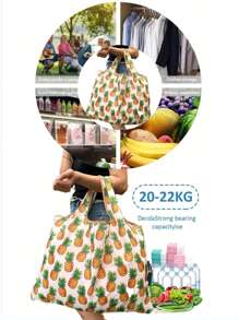 Dứa in hoạt hình Gấp lại Có thể mang đi Siêu thị Túi mua sắm Với Dung lượng lớn - Nhiều màu - Xem 4