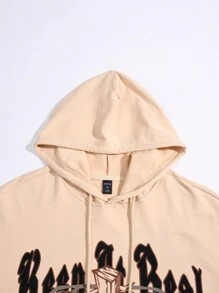 ROMWE MEN Goth Men Letter Graphic Drawstring Hoodie - Apricot - View 5