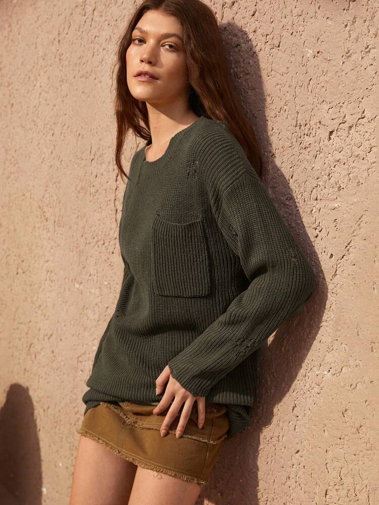Solid Drop Shoulder Sweater Dress