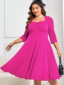 MUXXN Plus Sweetheart Neck Ruched Bust Dress - Hot Pink - View 5