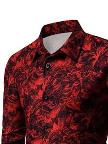 Men Plus Allover Print Shirt - Red - View 3