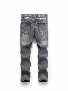 男童破洞水洗牛仔褲 - 黑色 - 查看 2