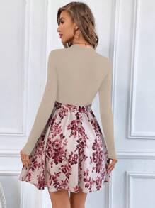 SHEIN Clasi 印花繫腰帶洋裝 - 杏色 - 查看 2