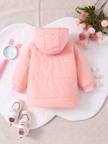 Baby Girl Raglan Sleeve Hooded Padded Coat - Pink - View 2