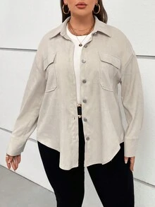 SHEIN Essnce Talla grande Abrigo con bolsillo con solapa de hombros caídos - Albaricoque - Ver 3