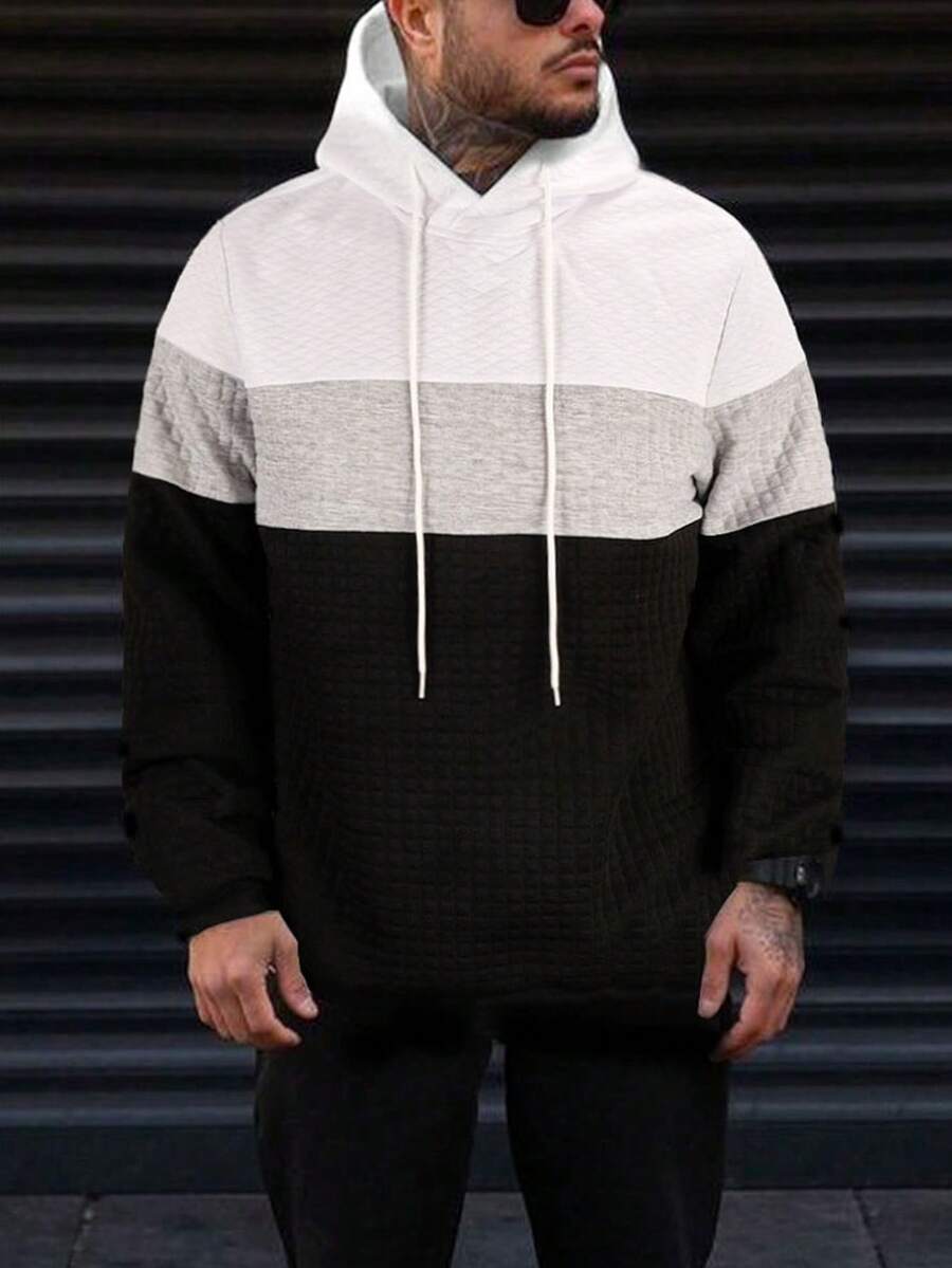 Manfinity Homme 男士撞色抽繩連帽衫 - 彩色 - 查看 1