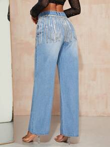 SHEIN BAE Fringe Trim Wide Leg Jeans