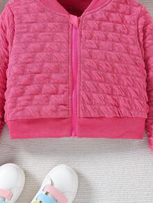 SHEIN 年輕女孩拉鍊飛行員夾克 - 玫紅色 - 查看 4