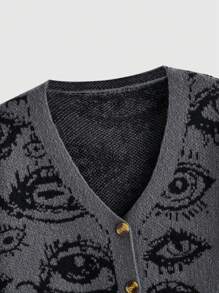 ROMWE Grunge Punk 眼睛圖案前紐扣開襟衫 - 灰色 - 查看 4